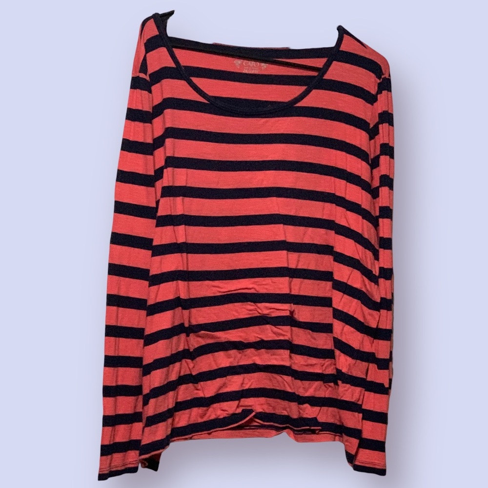 Coral/Navy long sleeve striped tee